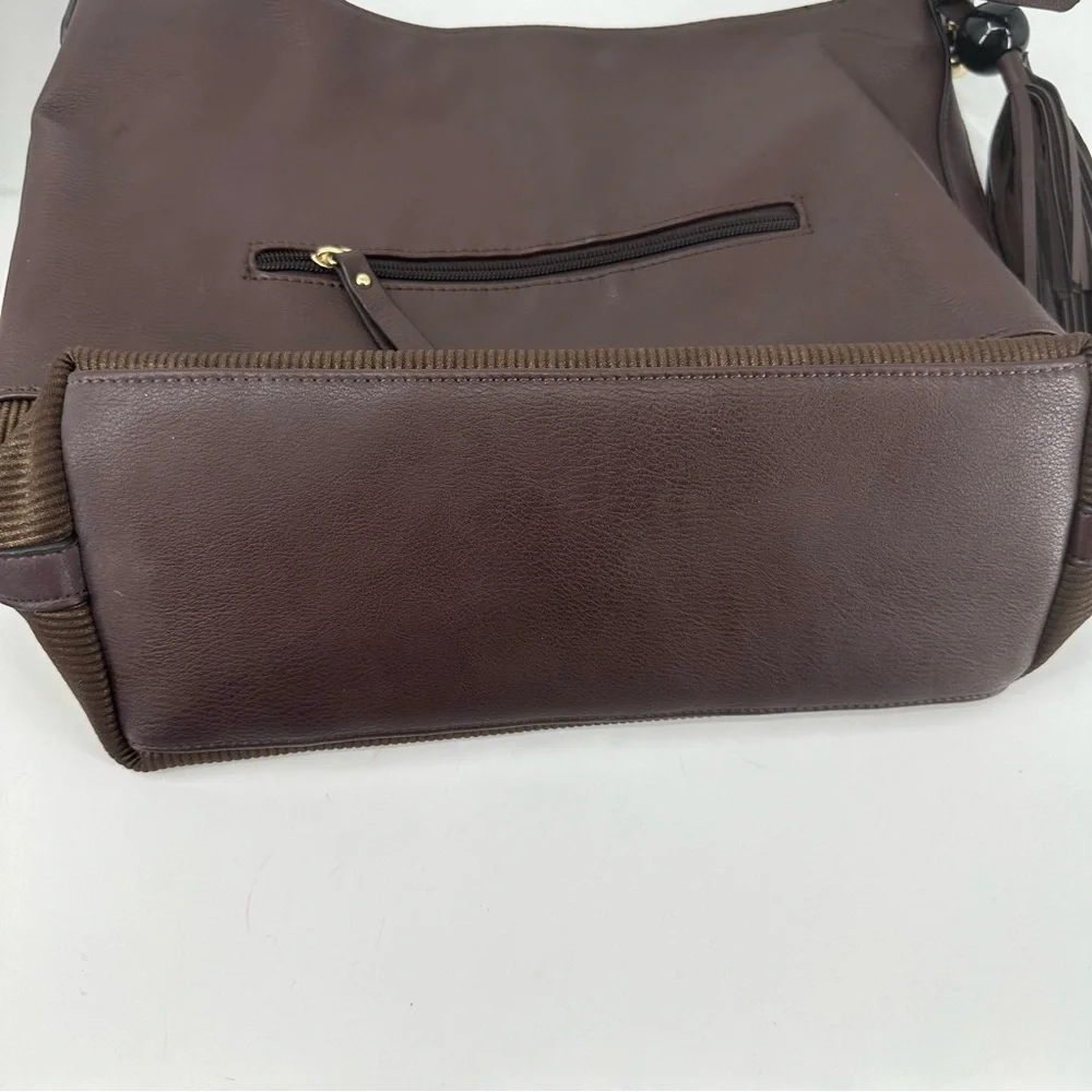 Sondra Roberts Vegan Leather Shoulder Bag Corduroy Hardware Tassel | Bin B
